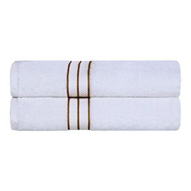 Superior Hotel Collection 900 Gram, 100% Premium Long-Staple Combed Cotton 2 Piece Bath Towel Set, White with Toast Border