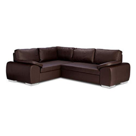 Sofas and More ENZO - CORNER SOFA BED WITH STORAGE - FAUX LEATHER - LEFT HAND SIDE ORIENTATION (BROWN)