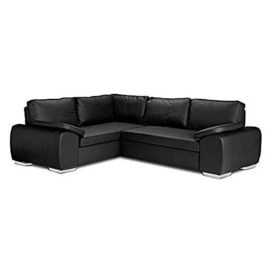 Sofas and More ENZO - CORNER SOFA BED WITH STORAGE - FAUX LEATHER - LEFT HAND SIDE ORIENTATION (BLACK)