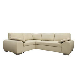 Sofas and More ENZO - CORNER SOFA BED WITH STORAGE - FAUX LEATHER - LEFT HAND SIDE ORIENTATION (CREAM)