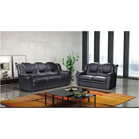 3 2 Seater Sofa Set Living Room Suite Faux Leather Black Foam Seats High Back Settee Large Couch