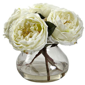 Nearly Natural 1391-WH Fancy Rose with Vase, White