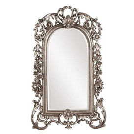 Howard Elliott Sherwood Hanging Accent Wall Mirror, Ornate Arched Antique Silver Resin Frame, Arch Shape Mirror for Home, Living Room, Entryway, 14 x 22 Inch
