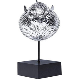 Kare Design Deco Figurine Blowfish, silver, black, polyresin, fish design, home decor in chrome look for bedroom, living room, 28,5x23,5x16cm (H/W/D)
