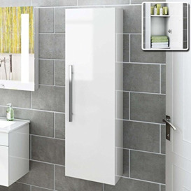 iBathUK Tall White Bathroom Furniture Wall Hung Modern Cupboard Cabinet Storage Unit - 1200mm
