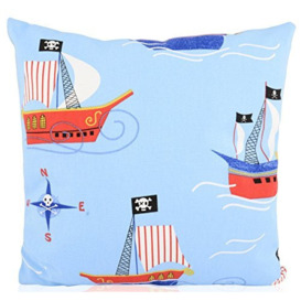 45cm x 45cm Nautical Children's BLUE Pirate Ship Filled Cushion