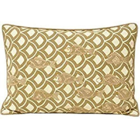 Paoletti Ionia Fish Embroidered 100% Cotton Piped Boudoir Cushion Cover, Driftwood, 35 x 50 Cm