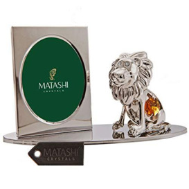 Matashi Silver Plated Tabletop Picture Frame with Crystals Studded Cartoon Lion Figurine for Living Room Showpiece Centerpiece Gift for Christmas Birthday Valentine's Day Anniversary Holiday Decor