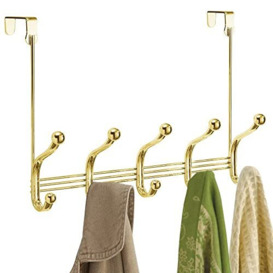 iDesign York Lyra coat rack with 5 double hooks, door rack for jackets, scarves, bags, towels, etc. made of metal, gold, 39.37 x 13.34 x 27.94 cm