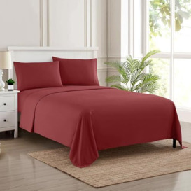 Sweet Home Collection Luxury Bedding Set with Flat, Fitted Sheet, 2 Pillow Cases, Microfiber, Burgundy, King