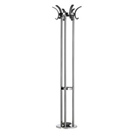 Alco Standing Coat Rack Metal 6 Black Translucent Hooks and Drip Tray, Silver, 174 x 42.5 x 42.5 cm