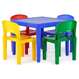 Humble Crew Kids Table and Chairs, Engineered Wood, Red, Yellow, Blue, Green, 50.8 x 50.8 x 43.18 cm