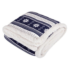 Micro-Pro Navy Snowflake Design Luxury Fleece Blanket Soft Sherpa Sofa Bed Throw 130x160cm