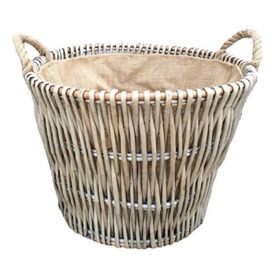 Red Hamper Willow Round Grey Hessian Lined Wicker Log Basket