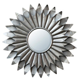 DUSX Silver Sunburst Metal Frame Mirror, 101.5x101.5x4.5 cm