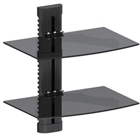 Maclean MC-662 2-Tier Wall Floating Glass Shelf Support DVD Console PS3 Xbox