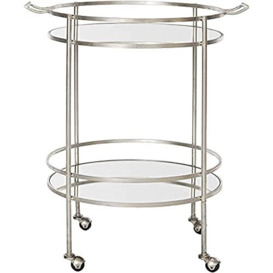 SAFAVIEH Glam 2 Tier Bar Cart, in Silver and Mirror, 51 X 65 X 76.2