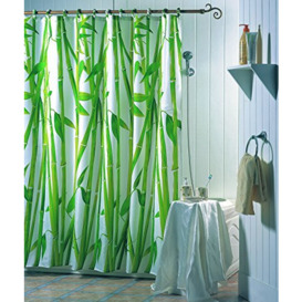 "MSV ""Bamboo Polyester Shower Curtain, White/Green, 180 x 200 cm"