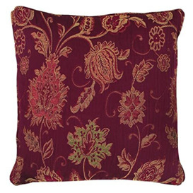 "Riva Paoletti Zurich Filled Cushion Red-Decorative Floral Jacquard Design-Piped Edges-Reversible-100 Case (18"" x 18"" inches) -Designed in The UK, Polyester, Burgundy, 45 x 45cm"