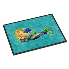 Caroline's Treasures 8724JMAT Blonde Mermaid on Teal Indoor or Outdoor Mat, 24 x 36, Multicolor