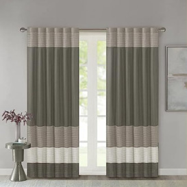Madison Park Faux Silk Rod Pocket Curtain with Privacy Lining for Living Room, Window Drapes for Bedroom and Dorm, 100% Polyester, Natural, 50x84