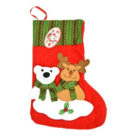 SHATCHI Traditional Deluxe Hand 3D Santa Stocking Sock Sack Christmas Xmas Gifts Bag Toys Sweets Tree Snowman Decorations 38cm Long, Red, 38cm x 18cm