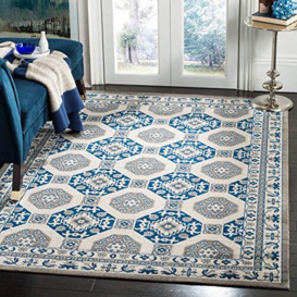 SAFAVIEH Traditional Rug for Living Room, Dining Room, Bedroom - Patina Collection, Short Pile, in Blue and Ivory, 91 X 152 cm