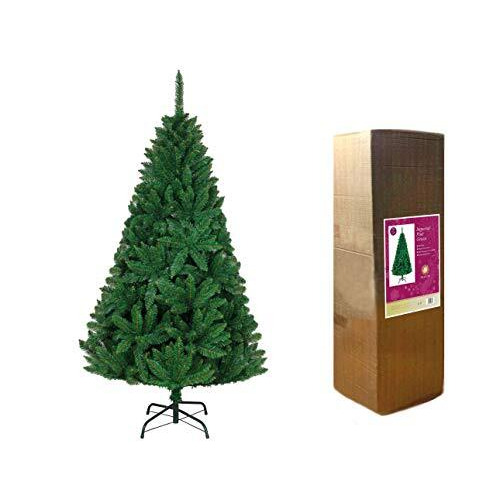 SHATCHI Bushy Imperial Pine Artificial Deluxe Christmas Tree Hinged Branches Pencil Point Tips with Metal Stand Xmas Home Decorations, PVC, Green, 5Ft/150CM