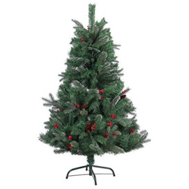 SHATCHI 4ft Naturally Decorated Artificial Christmas Tree with Frosted Tips, Red Pine Cones and Barries