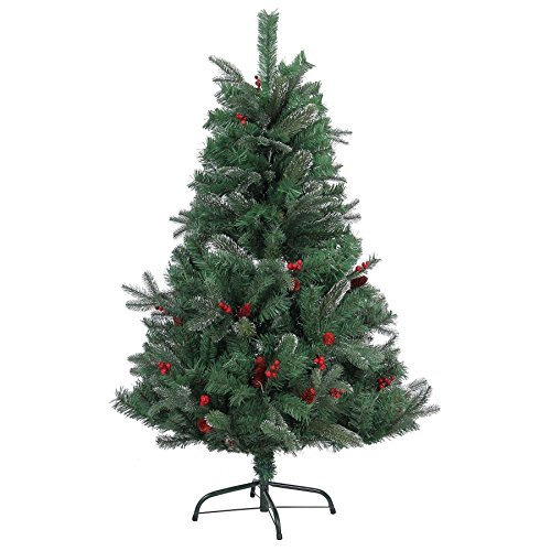 Shatchi Big Large 6ft Foot Pre Artificial Christmas Tree with Frosted Tips, Red Pine Cones and Barriers Xmas Decorations 180cm, Green