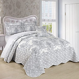 Home Soft Things Serenta Damask 4 Piece Bedspread Set, King, White