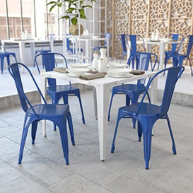 Flash Furniture Commercial Grade 4 Pack Metal Indoor-Outdoor Stackable Chair, Alloy Steel Plastic, Blue, Set of 4