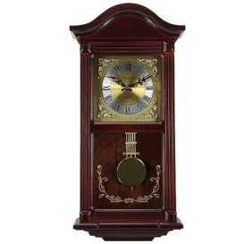 Bedford Clock Collection Wall Clock with Brass Pendulum and 4 Chimes, Wood, Mahogany Cherry Oak, 22 Inch