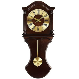 Bedford Clock Collection BED1712 Wall Clock with Pendulum and Chimes, Chocolate Wood
