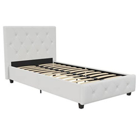 DHP Dakota Upholstered Faux Leather Platform Bed with Wooden Slat Support and Tufted Headboard and Footboard - Twin Size (White)