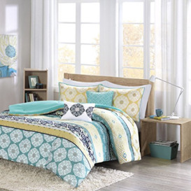 Intelligent Design Modern All Season Bedding Set with Matching Sham, Decorative Pillow, Polyester, Green/Yellow, Twin