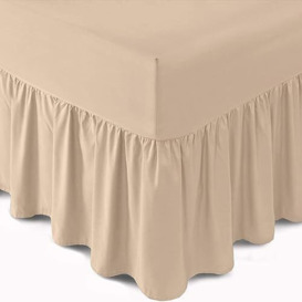 GC GAVENO CAVAILIA Plain Dyed Valance Sheets, Bed Skirts & Valances Fitted Sheet, Non Iron Frill Bed Sheets, Natural, Double