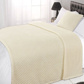 Dreamscene Luxury Waffle Honeycomb Mink Soft warm Throw Over Sofa Bed Blanket, Cream, 150 x 200cm