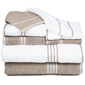 Lavish Home Rio 100% Cotton Towel Set - White & Taupe, Medium, 8 Piece