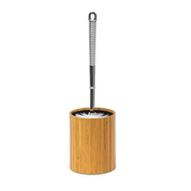 Relaxdays Bamboo Toilet Brush Holder: 33 x 10.4 x 10.4 cm Bamboo Toilet Brush Holder with Plastic Toilet Brush With Stainless Steel Finish, Replaceable Brush Head Removable Plastic Container, Natural