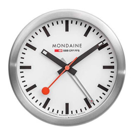 Mondaine - Alarm Clock A997.MCAL.16SBB - Table Clock 125mm - Official Swiss Railways Clock Aluminium Casing Hands visible in the dark - Dust Resistant