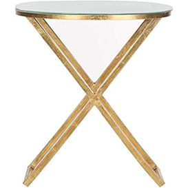 SAFAVIEH Glam Accent Table with Iron Legs, in Gold and White, 51 X 51 X 58.16