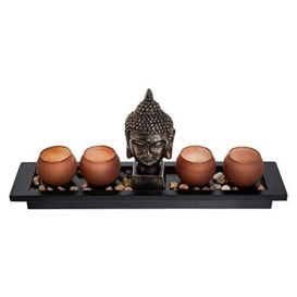 London Boutique Zen Garden Thai Buddha Head Ornament Statue Candle Holders Gift Set