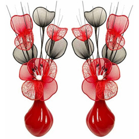 Home Decor Accessories, Matching Pair of Red Vases and Artificial Flowers