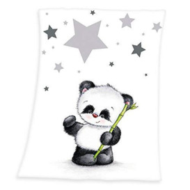 Herding Fynn Baby Blanket, Panda Motif, 75 x 100 cm, Microfiber Fleece, White