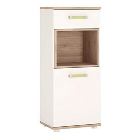 Furniture To Go 4KIDS 1 Door 1 Drawer Narrow Cabinet Light Oak and White High Gloss with Lemon Handles, 480x402x1157 cm