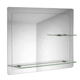 iBathUK Bathroom Mirror with Shelf, 800 x 600mm Wall Mounted Vanity Mirror with Double Storage Frameless Mirror, Bathroom Room Hanging Mirror