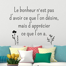 Ambiance Wall Sticker with French Quotation Happiness - Black - 30 x 55cm