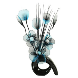 Flourish Flourish-723453-QH1 Small Artificial Nylon Flower, Ornament, Home Accessorie, 32cm, Turquoise in Black Vase, 11x11x32 cm