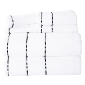 Lavish Home Luxury Cotton Towel Set- Quick Dry, Zero Twist and Soft 6 Piece Set With 2 Bath Towels, 2 Hand Towels and 2 Washcloths (White/Black)